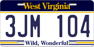 WV license plate 3JM104