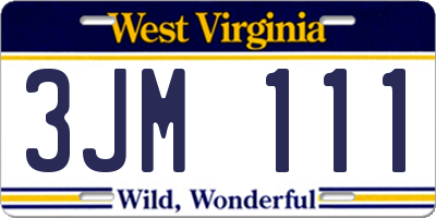 WV license plate 3JM111