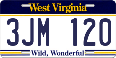 WV license plate 3JM120
