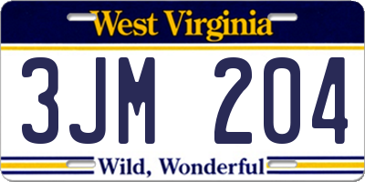 WV license plate 3JM204