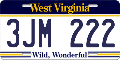 WV license plate 3JM222