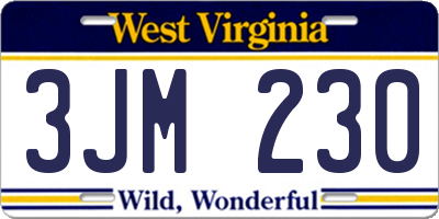 WV license plate 3JM230