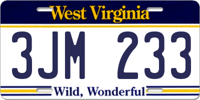 WV license plate 3JM233