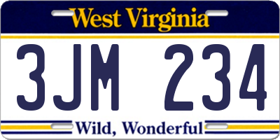 WV license plate 3JM234