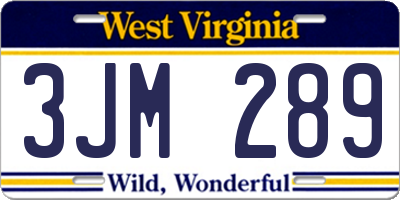 WV license plate 3JM289