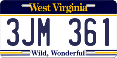 WV license plate 3JM361