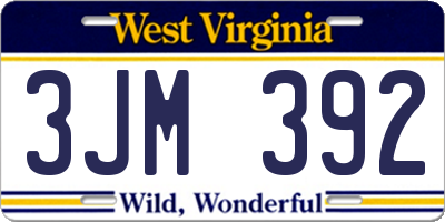 WV license plate 3JM392