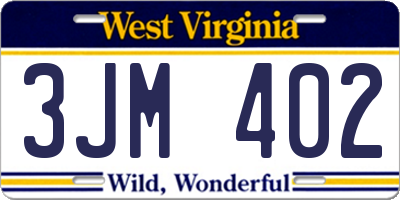 WV license plate 3JM402