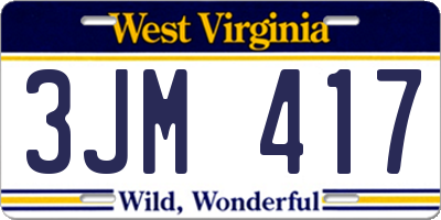 WV license plate 3JM417