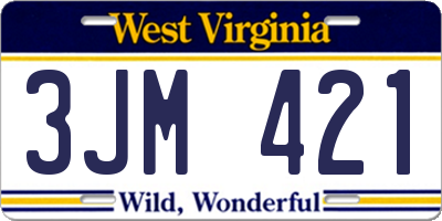 WV license plate 3JM421