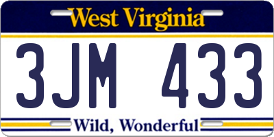 WV license plate 3JM433