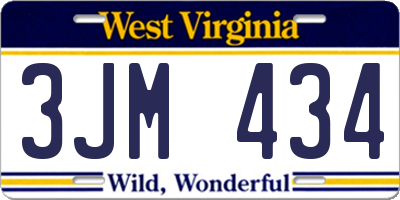 WV license plate 3JM434