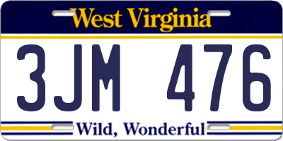 WV license plate 3JM476
