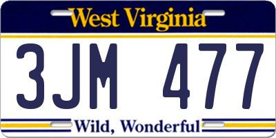 WV license plate 3JM477