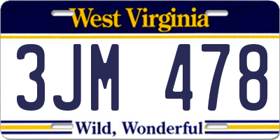 WV license plate 3JM478