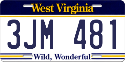 WV license plate 3JM481