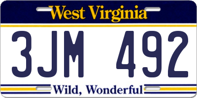 WV license plate 3JM492