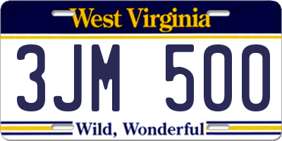 WV license plate 3JM500