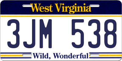 WV license plate 3JM538