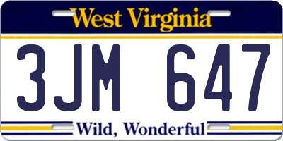 WV license plate 3JM647