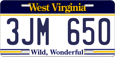 WV license plate 3JM650