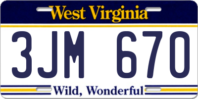WV license plate 3JM670