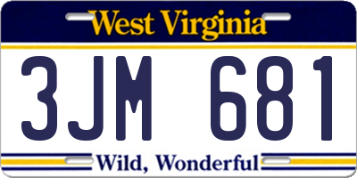 WV license plate 3JM681