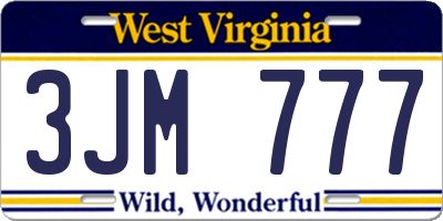 WV license plate 3JM777