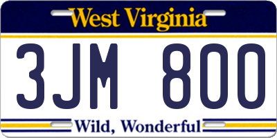 WV license plate 3JM800