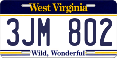 WV license plate 3JM802
