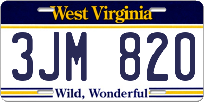 WV license plate 3JM820