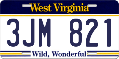 WV license plate 3JM821