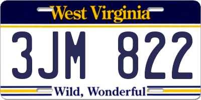 WV license plate 3JM822