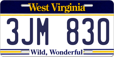 WV license plate 3JM830