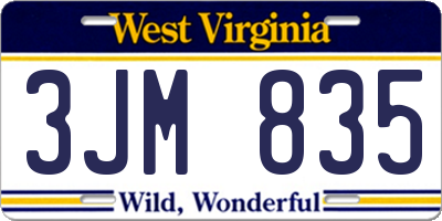 WV license plate 3JM835