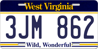 WV license plate 3JM862