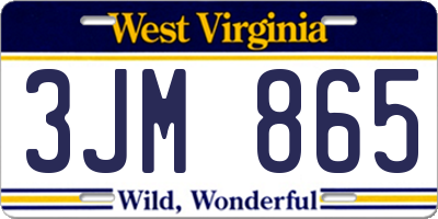 WV license plate 3JM865