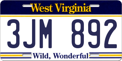 WV license plate 3JM892