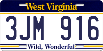 WV license plate 3JM916