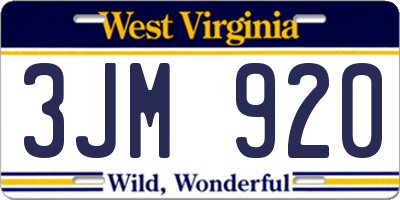WV license plate 3JM920