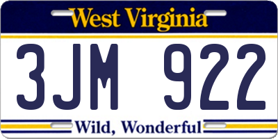 WV license plate 3JM922