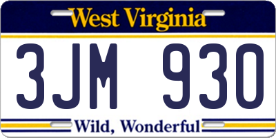 WV license plate 3JM930