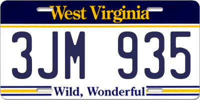 WV license plate 3JM935