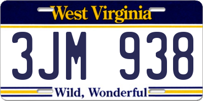 WV license plate 3JM938