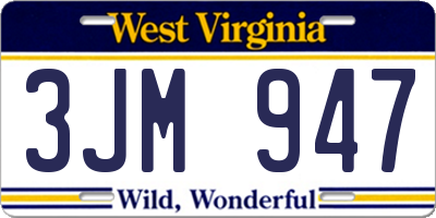 WV license plate 3JM947