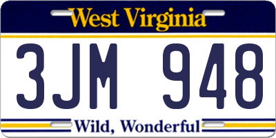 WV license plate 3JM948