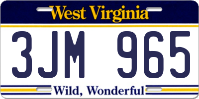 WV license plate 3JM965