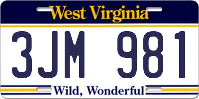 WV license plate 3JM981