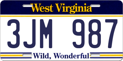 WV license plate 3JM987