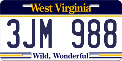 WV license plate 3JM988